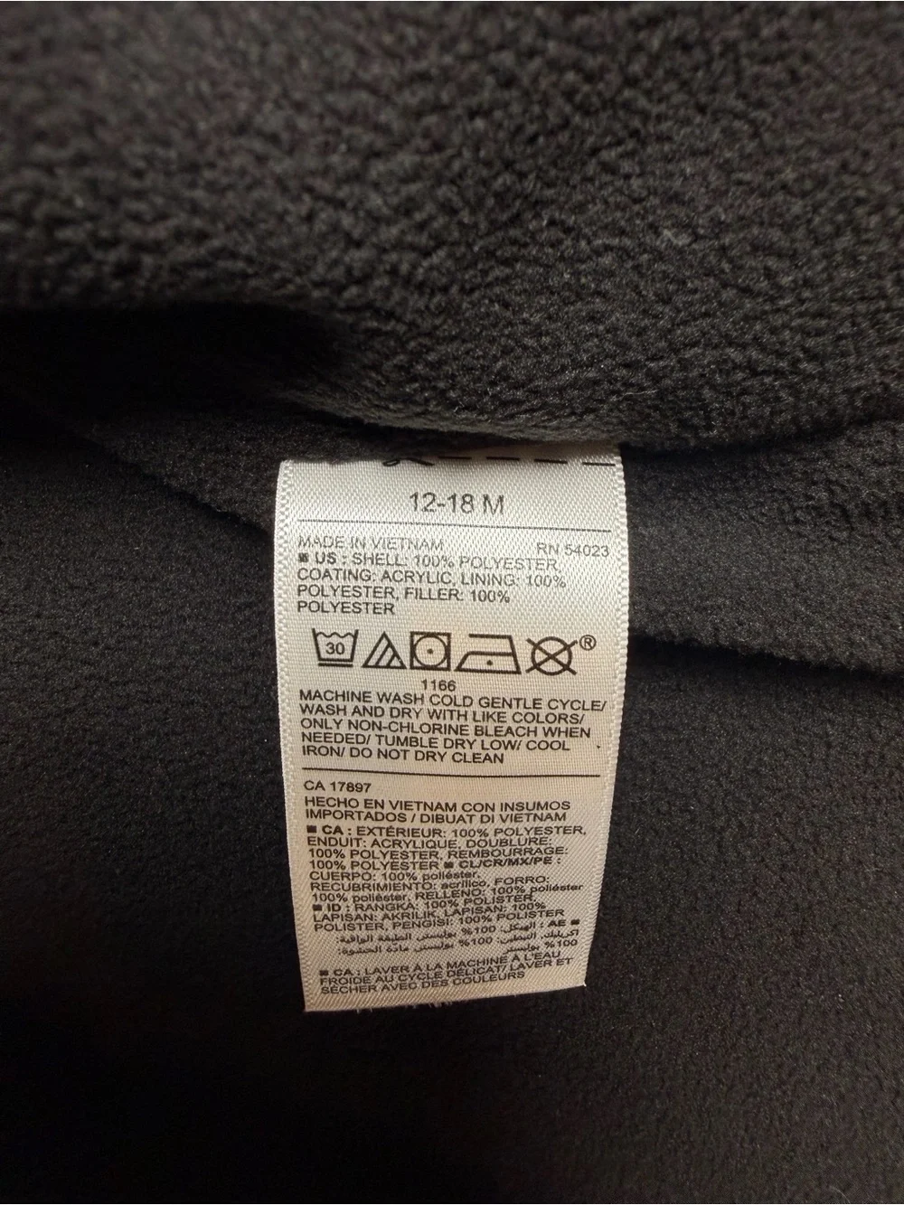 Old Navy Black Puffer Vest Fleece Lined 12-18M